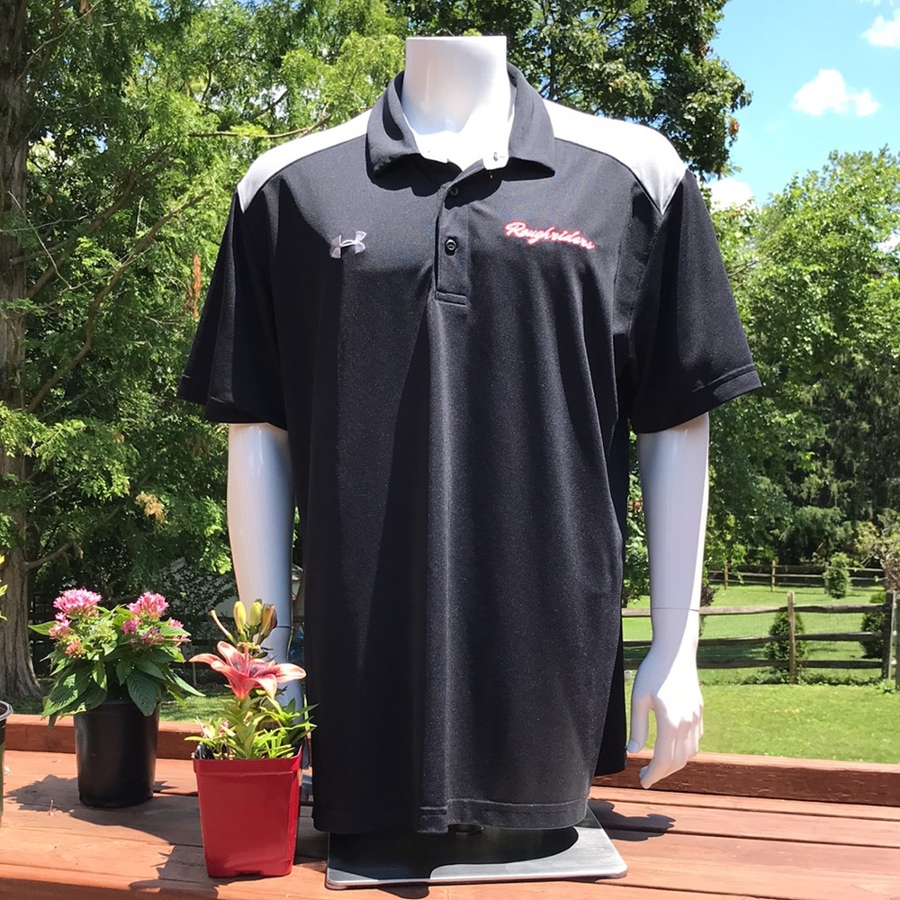 Under Armour Rough Riders Mens Polo Shirt 2XL XXL Colorblock Black and Gray